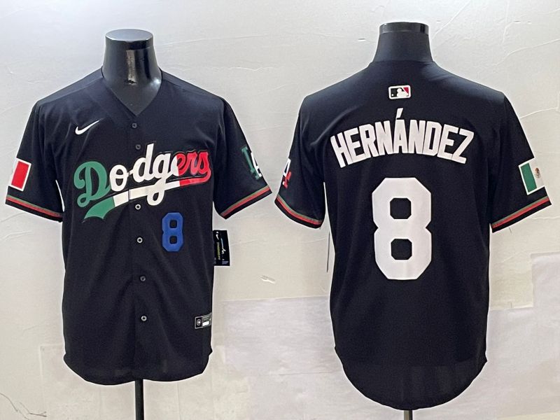Men Los Angeles Dodgers #8 Hernandez Black Mexico Nike 2025 MLB Jersey style 2